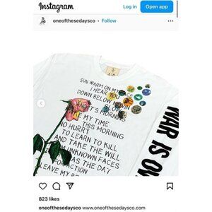 NEW One Of These Days War Is Over Long Sleeve Tee L Graphic USA White